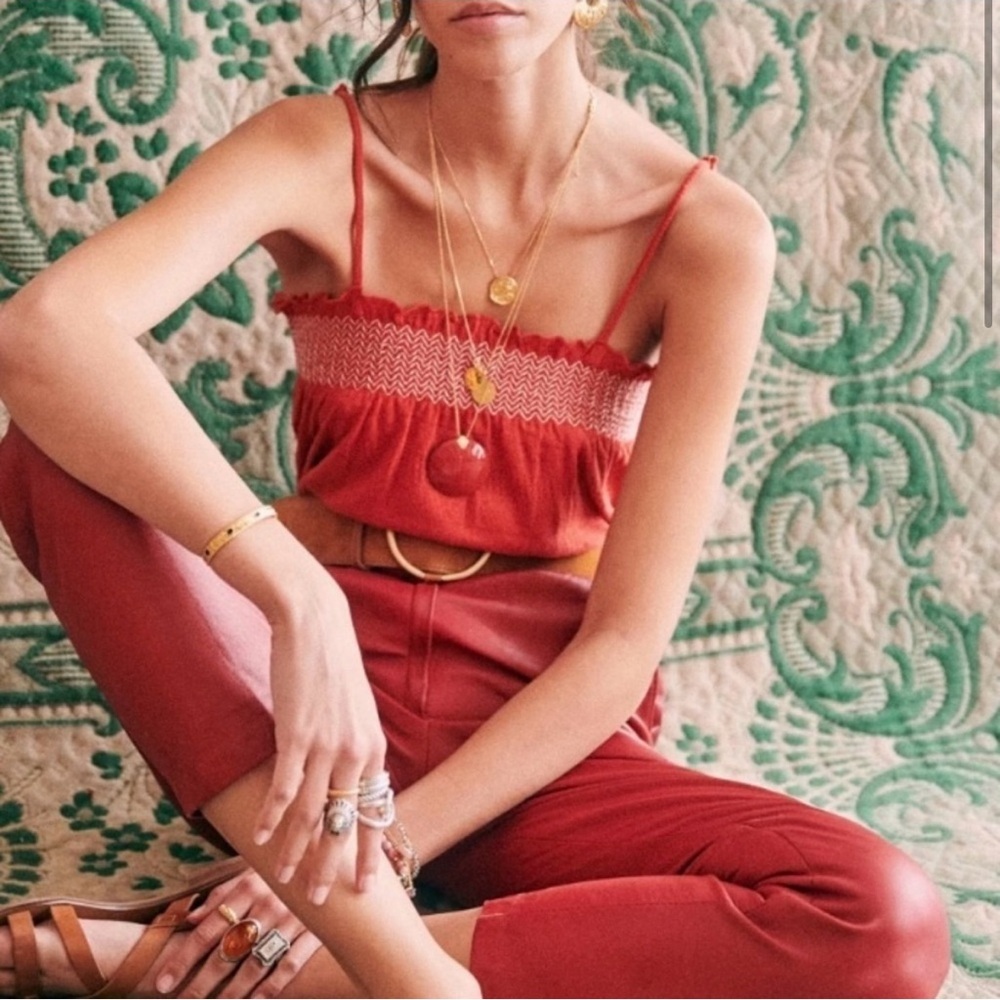 Sezane Tullia red smocked tank top small